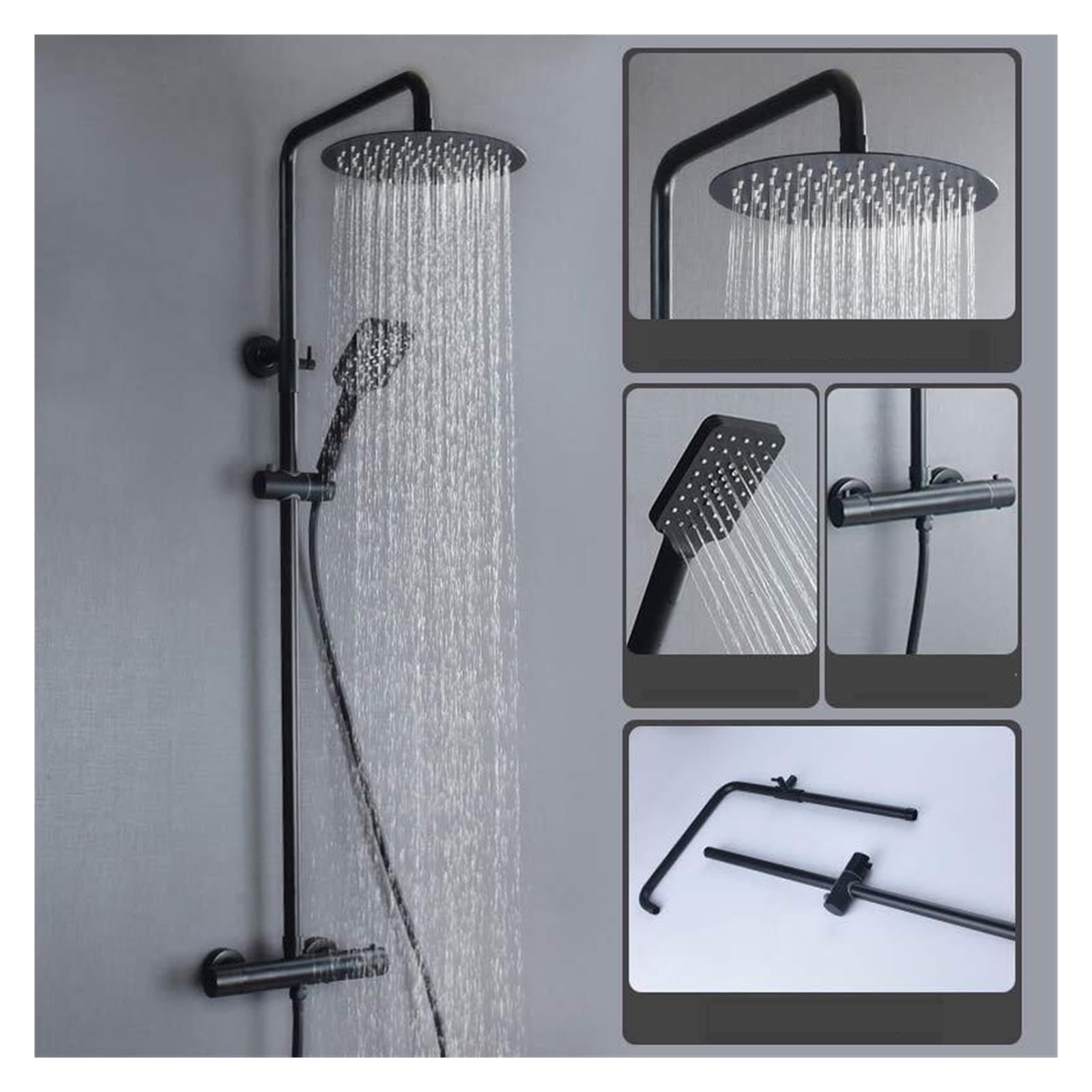 Duschpaneel, Badezimmer-Duschsystem, Kupferkörper, schwarzes Duschset mit zwei Geschwindigkeiten, unter Druck stehende Handbrause mit drei Funktionen(S1824B-TH-2G)