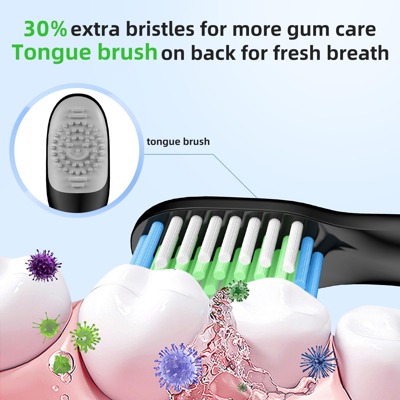 Paquete de 10 cabezales de repuesto para cepillos de dientes eléctricos Bitvae D2 Sonic, 10 unidades (negro, 10 unidades (paquete de 1))