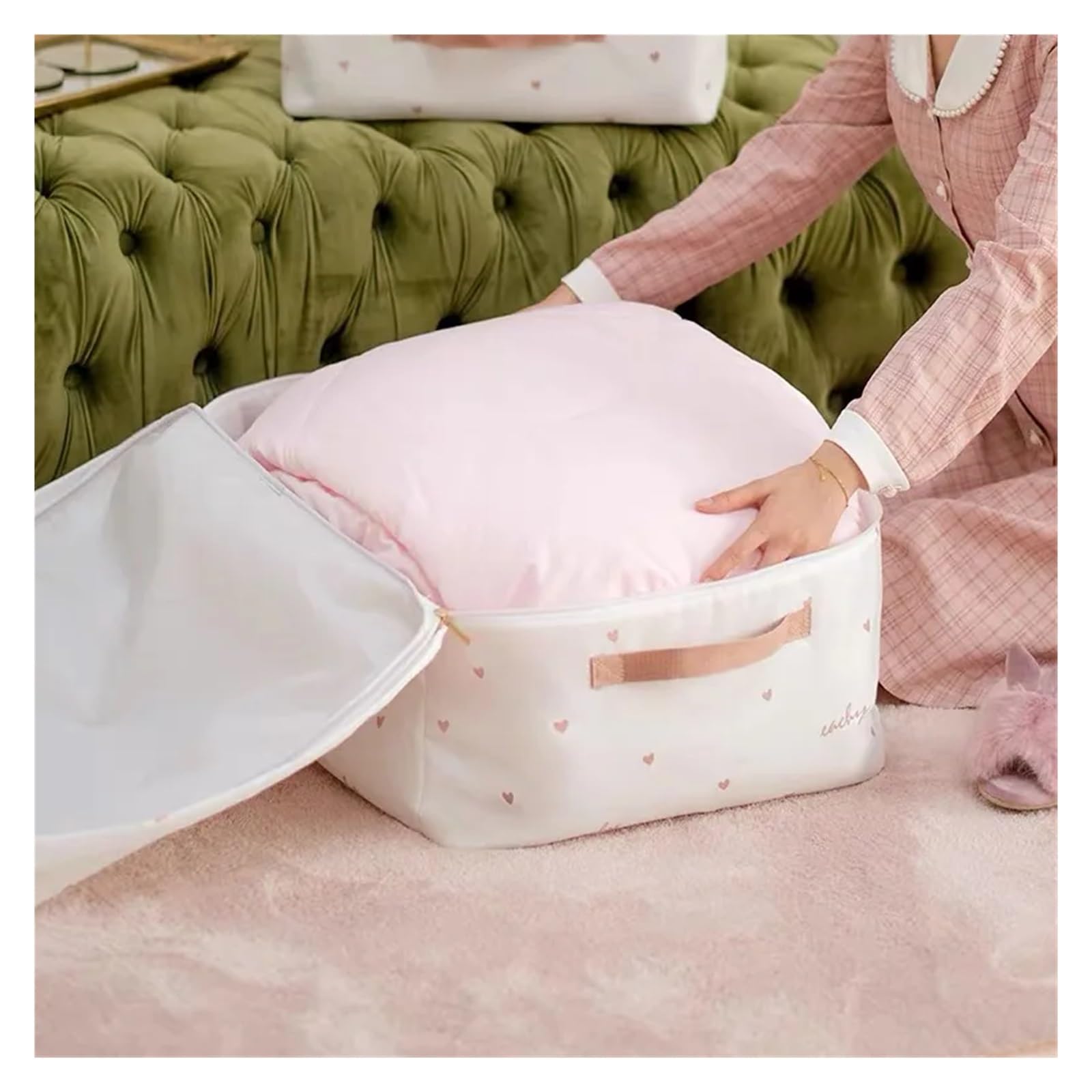 Kleidung Aufbewahrung Faltbare Aufbewahrungstasche Organizer for Decken, Stoff, Quilt, Aufbewahrungstasche, Almacenamiento, Ropa, Closet Organizer Bag Travel Home(Pink,XXL)