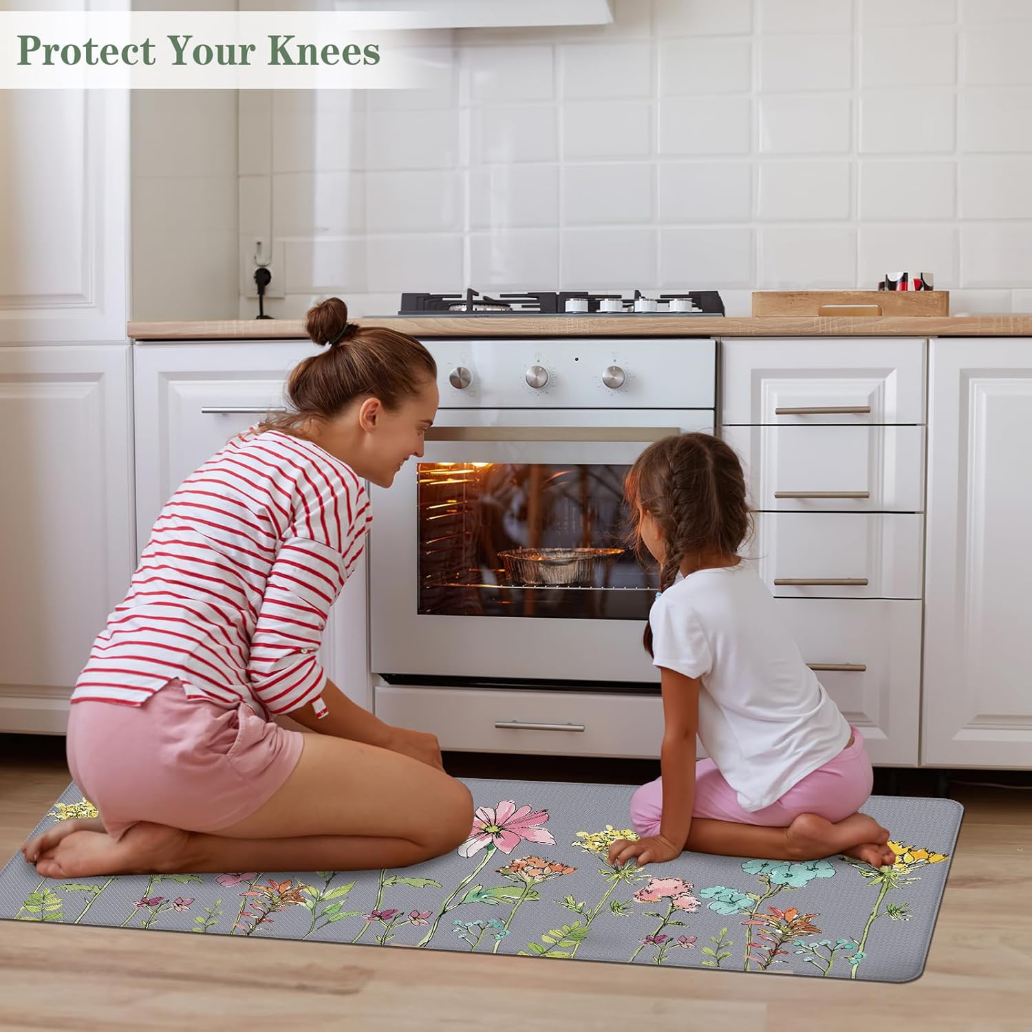 Kitchen Mats for Floor 2 Piece Grey, Colorful Flower Butterfly Kitchen Floor Mats for in Front of Sink, Floral Kitchen Rugs Non Slip Washable