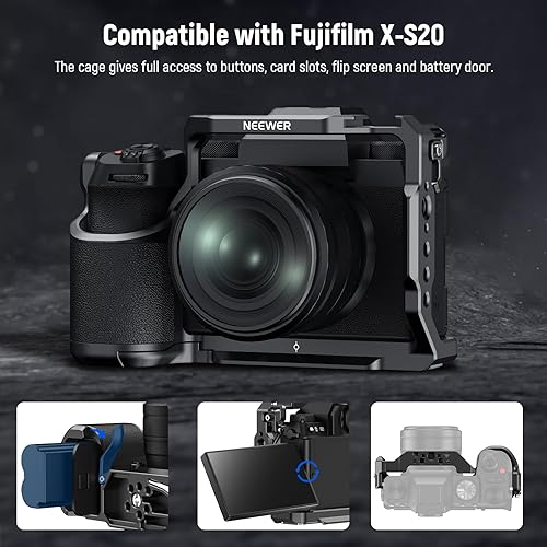 Miniatura 5 de NEEWER Jaula para cámara X-S20, soporte de video de metal protector de acceso completo con agarre, riel OTAN, ARRI de 38 pulgadas, zapata fría, base