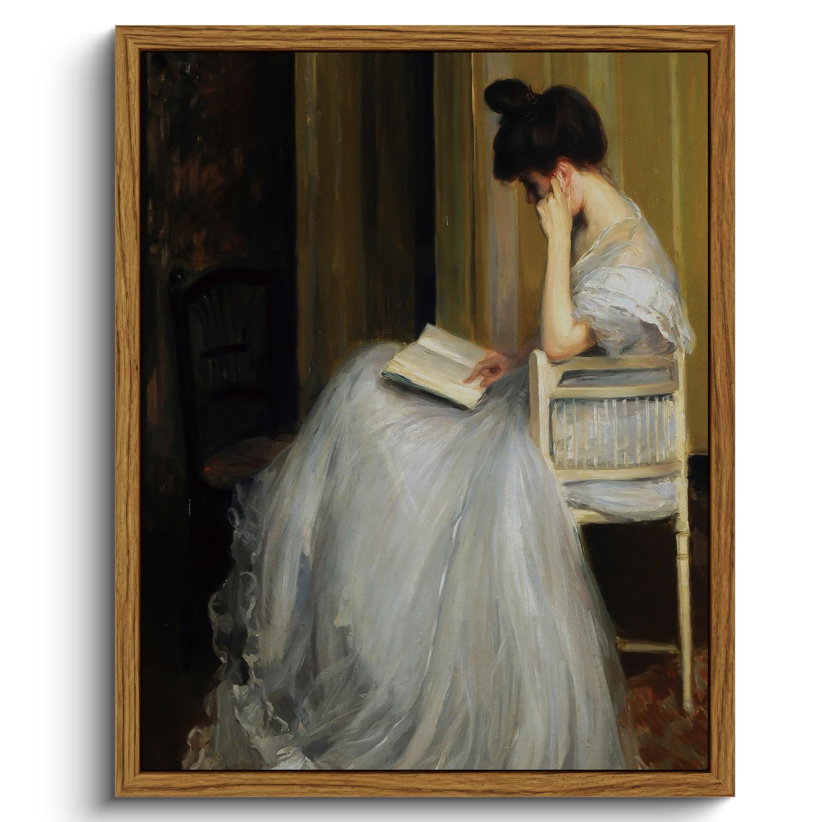 VIYYIEA Framed Canvas Wall Art Home Decor Portrait Art for Living Room Women Reading Pictures Bedroom Bathroom Wall Decor Mid Century Lady Oil Painting Room Decor Vintage Prints Aesthetic 8x10in