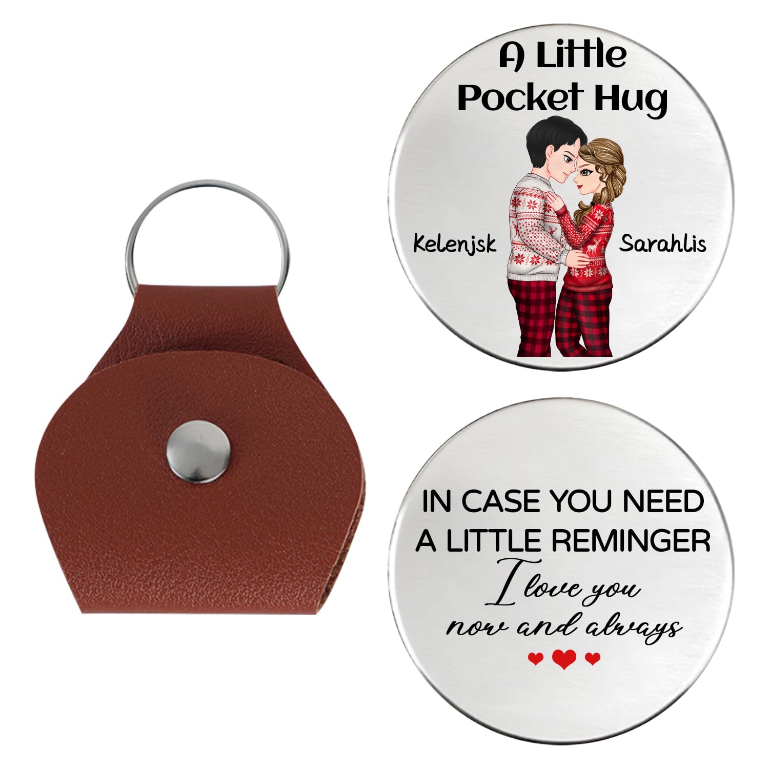 Kkiioexx Unisex Style 5 A Little Pocket Hug Keychain,Personalized Leather Pocket Hug Token Keychain,Custom Keychains With Portrait Name,Christmas Birthday Gifts For Boyfriend Girlfriend Husband Wife