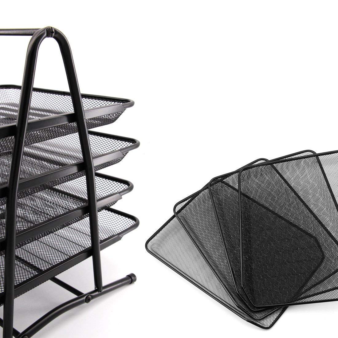 JUZR 4-Tier Metal Mesh Document Tray File Rack, 30 X 28.5 X 31.3 cm, Black 4