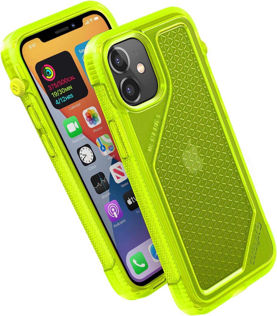 Catalyst Case Designed for iPhone 12 Mini, Patented Rotating Mute Switch, Compatible with MagSafe, 10ft Drop Proof, Crux Accessories Attachment System - Neon Yellow…