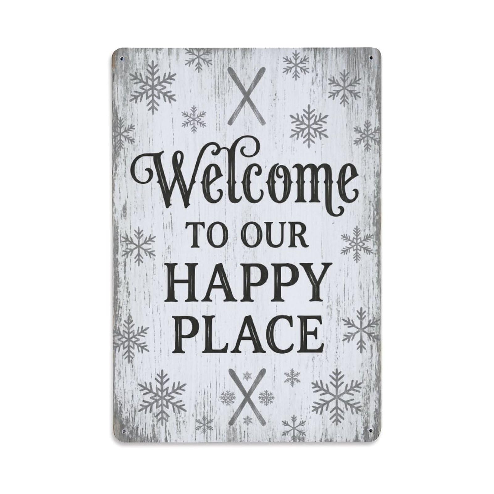Welcome To Our Happy Place Alpine Chalet Vintage Metal Tin Sign Plaque Wall Decor for Cafe, Club, Garden Metal Poster 8x12Inch