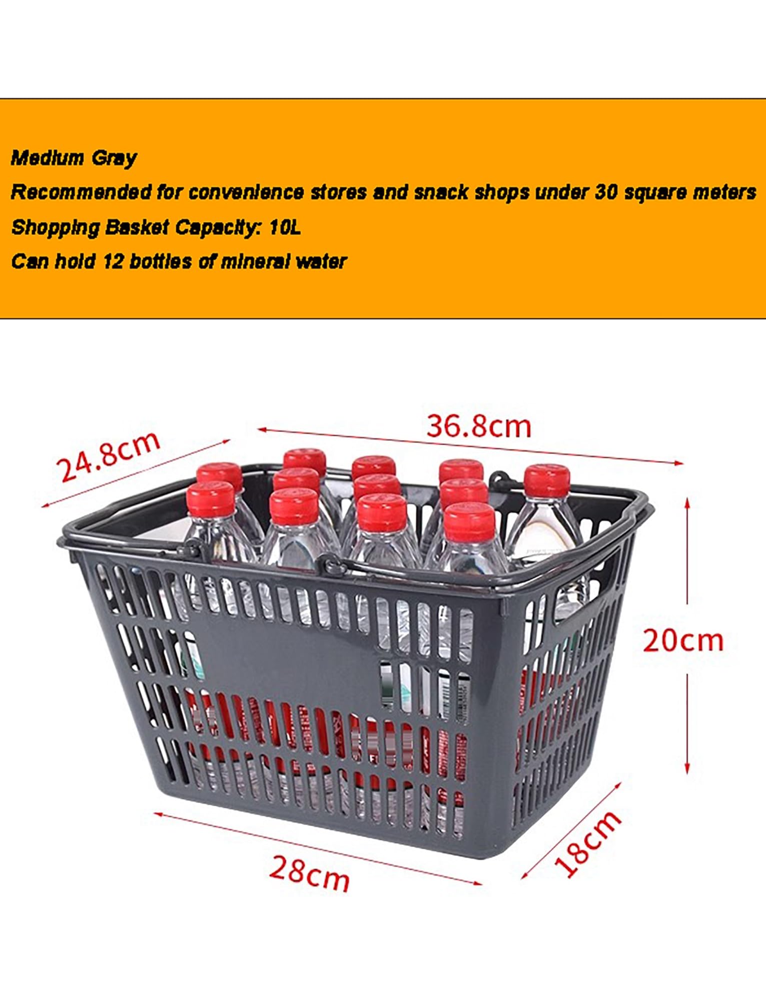 Kosze na zakupy z uchwytami, plastikowy koszyk na zakupy, przenośny kosz spożywczy do supermarketu, sklepu detalicznego, księgarni, pralni, 12 szt