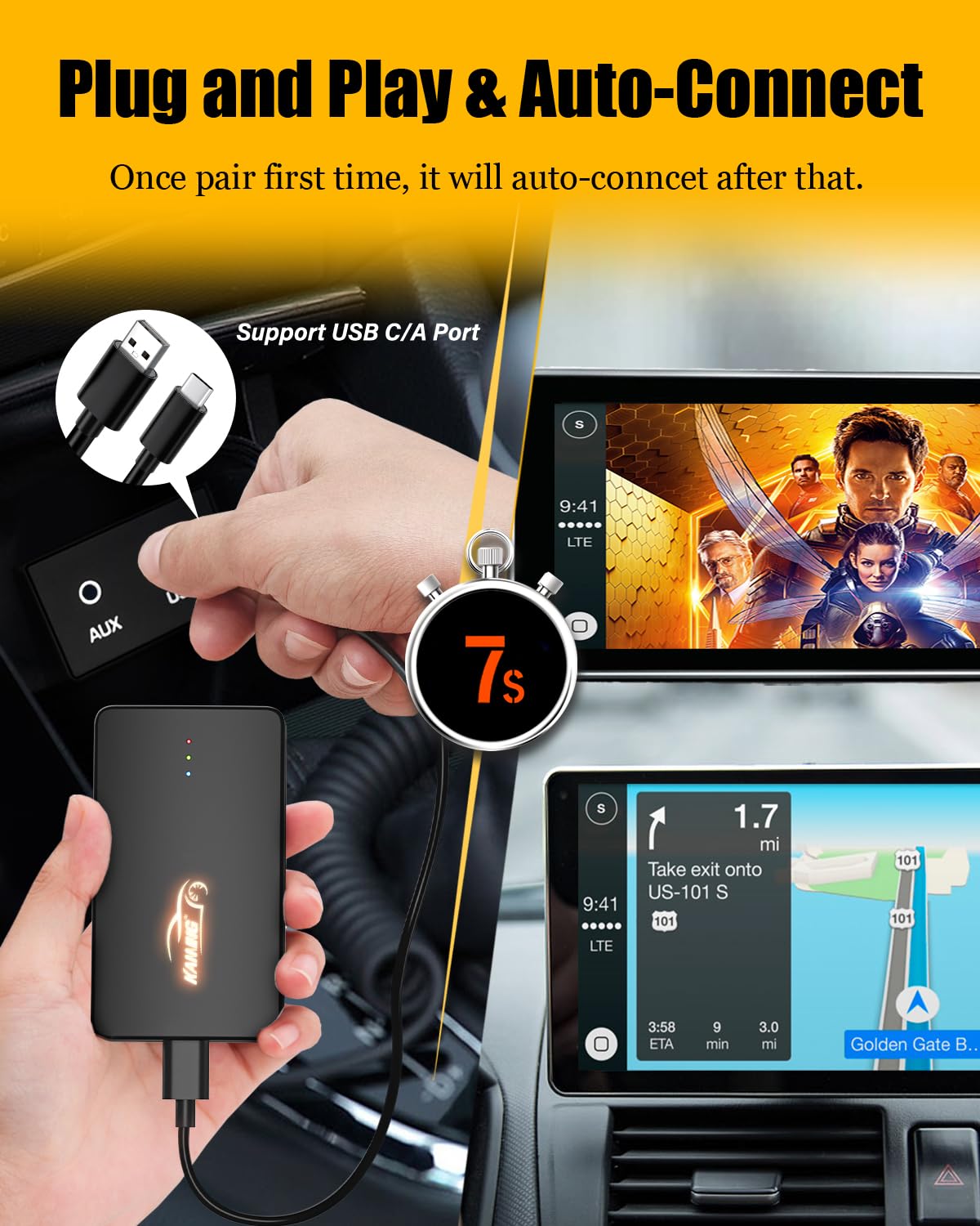 Amazon.com: KAMING Wireless CarPlay Adapter, Build in YouTube