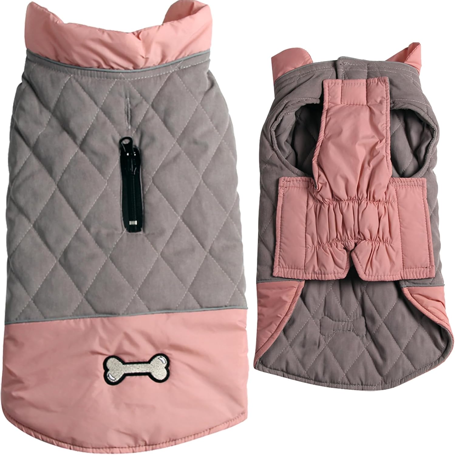 Reversible Dog Coats for Small Dogs Waterproof Warm Puppy Jacket for Cold Winter,Pink and Grey XS X-Small (Pack of 1) Pink and Grey