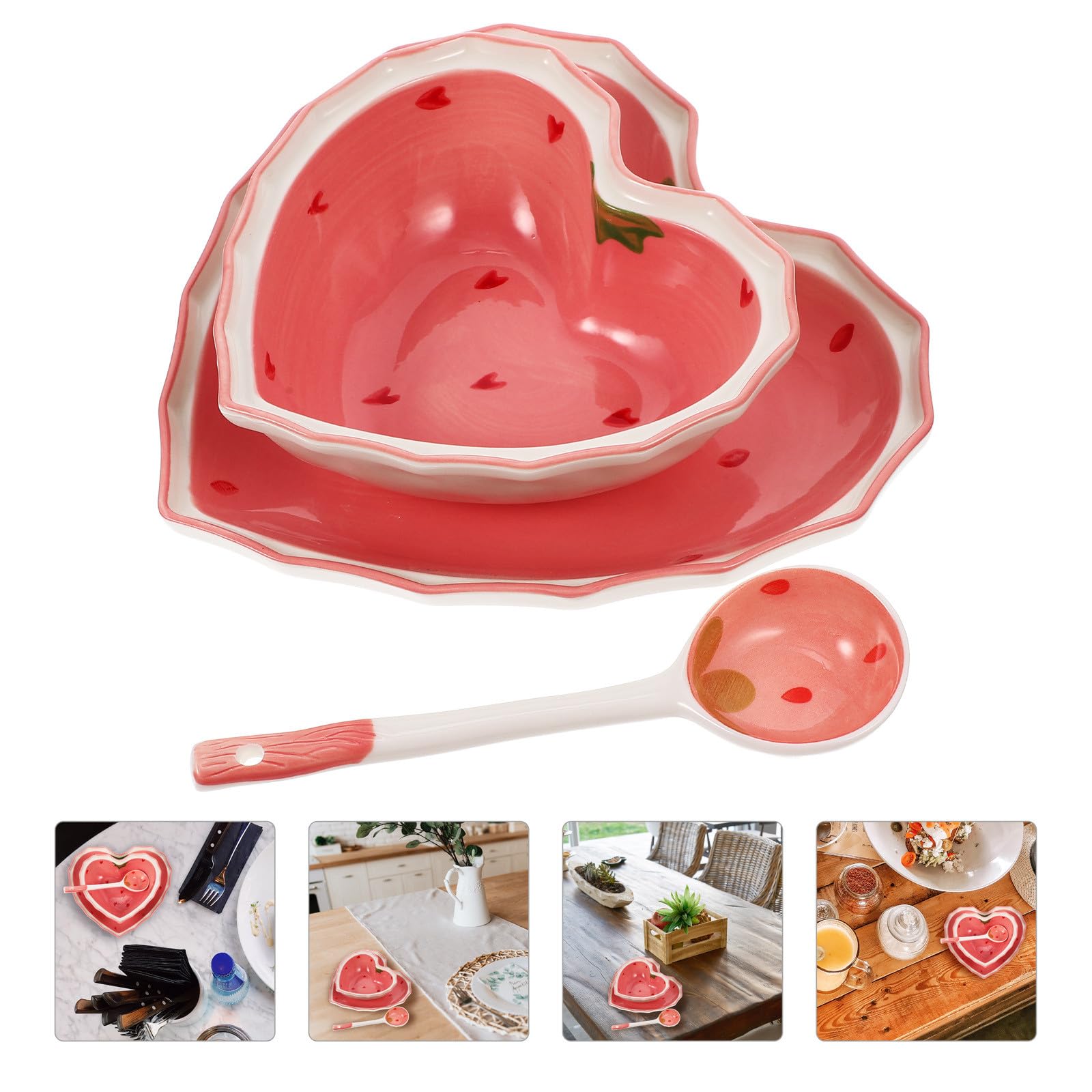 Assiette de Service Réutilisable en Céramique Rose Chic Bol à Salade Multifonction et Cuillère, Surface Lisse pour Rassemblements Quotidiens et Fêtes