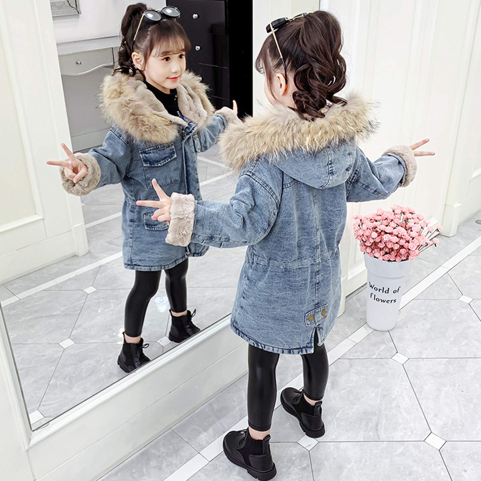 Kinder Jacke Jeansjacke Pelzkragen Kapuzenjacke Winter Jacke Baby Mädchen Jungen Sweatshirts Mäntel Mit Reißverschluss Denim Tops Warme Mantel