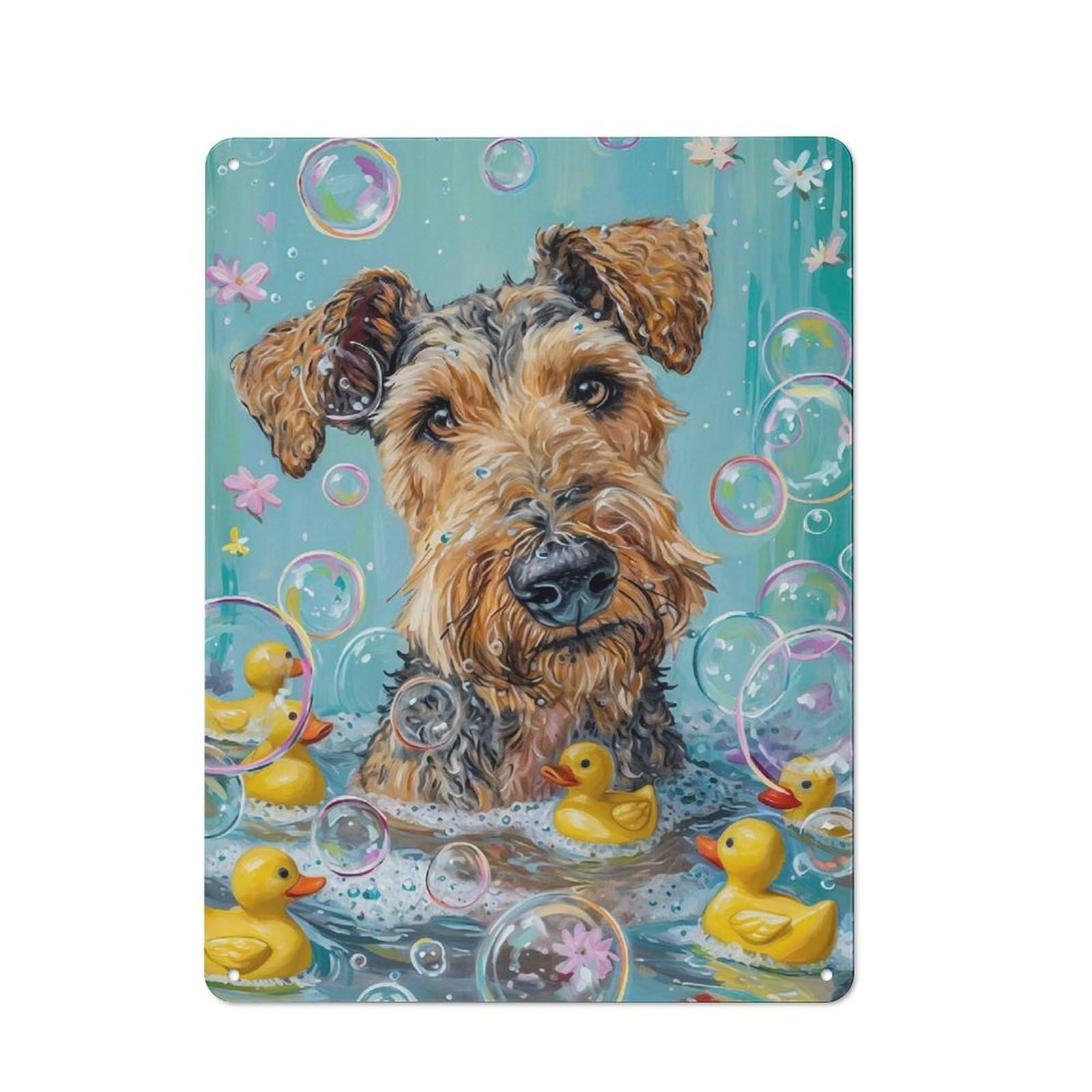 Junmoney A Airedale Terrier Dog Vintage Metal Sign 40X30cm For Man Cave Or Games Room, For Kitchen, Dining Room And Home Bar Wall Decor