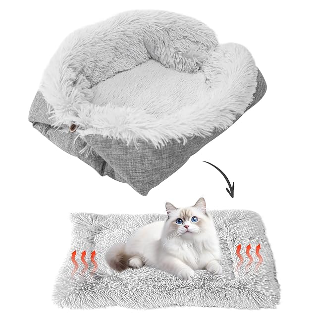 GOEDCH Cama para gatos 2 en 1: cama para mascotas, manta de felpa suave y mullida, sofá para gatos