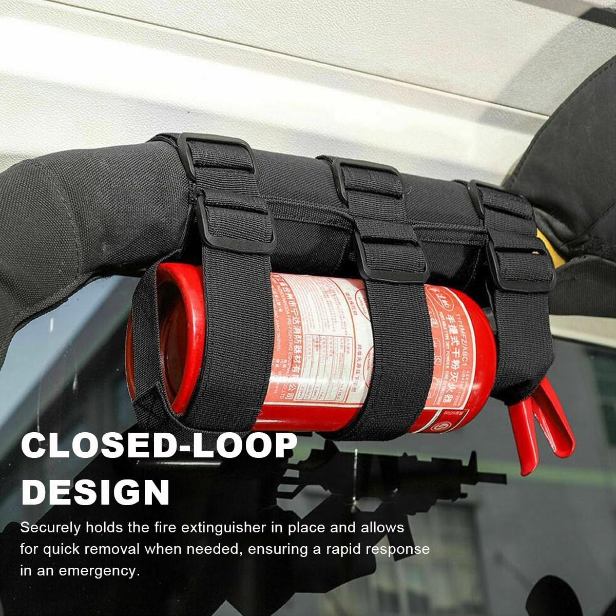 Ohleats Roll Bar Fire Extinguisher Holder, Adjustable Fire Extinguisher Mount Strap with American Flag Pattern, Car Accessories Fixed Belt for Wrangler JK JKU TJ CJ Gladiator (Black)