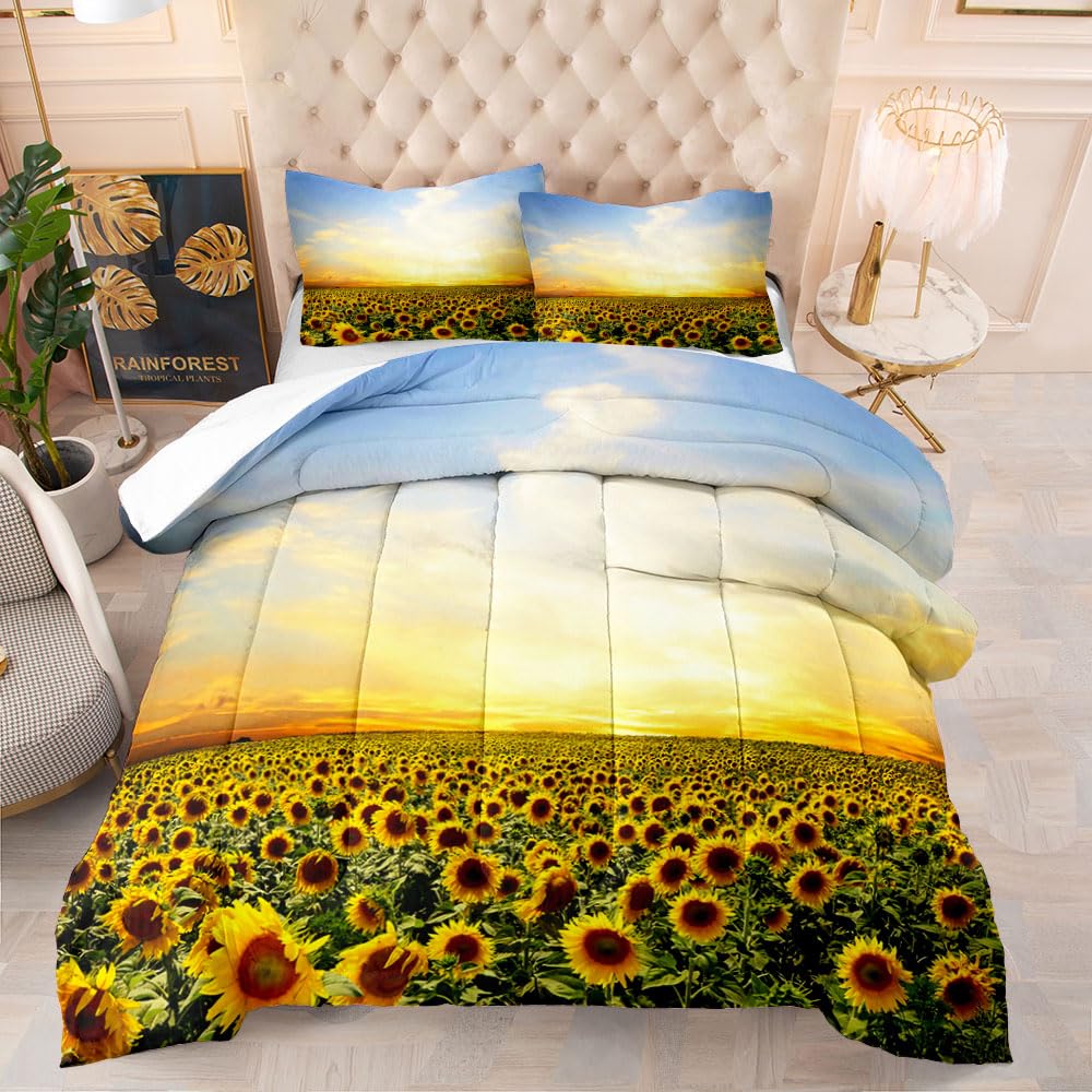 Couette 4 saisons respirante à motif tournesol avec rembourrage polyester