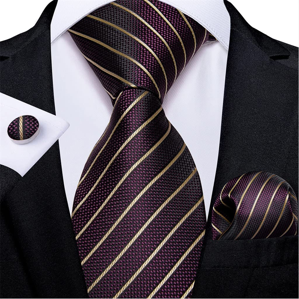 Corbata de seda morada para hombre, pañuelo informal, gemelos, traje, fiesta de negocios, corbata de boda para hombre