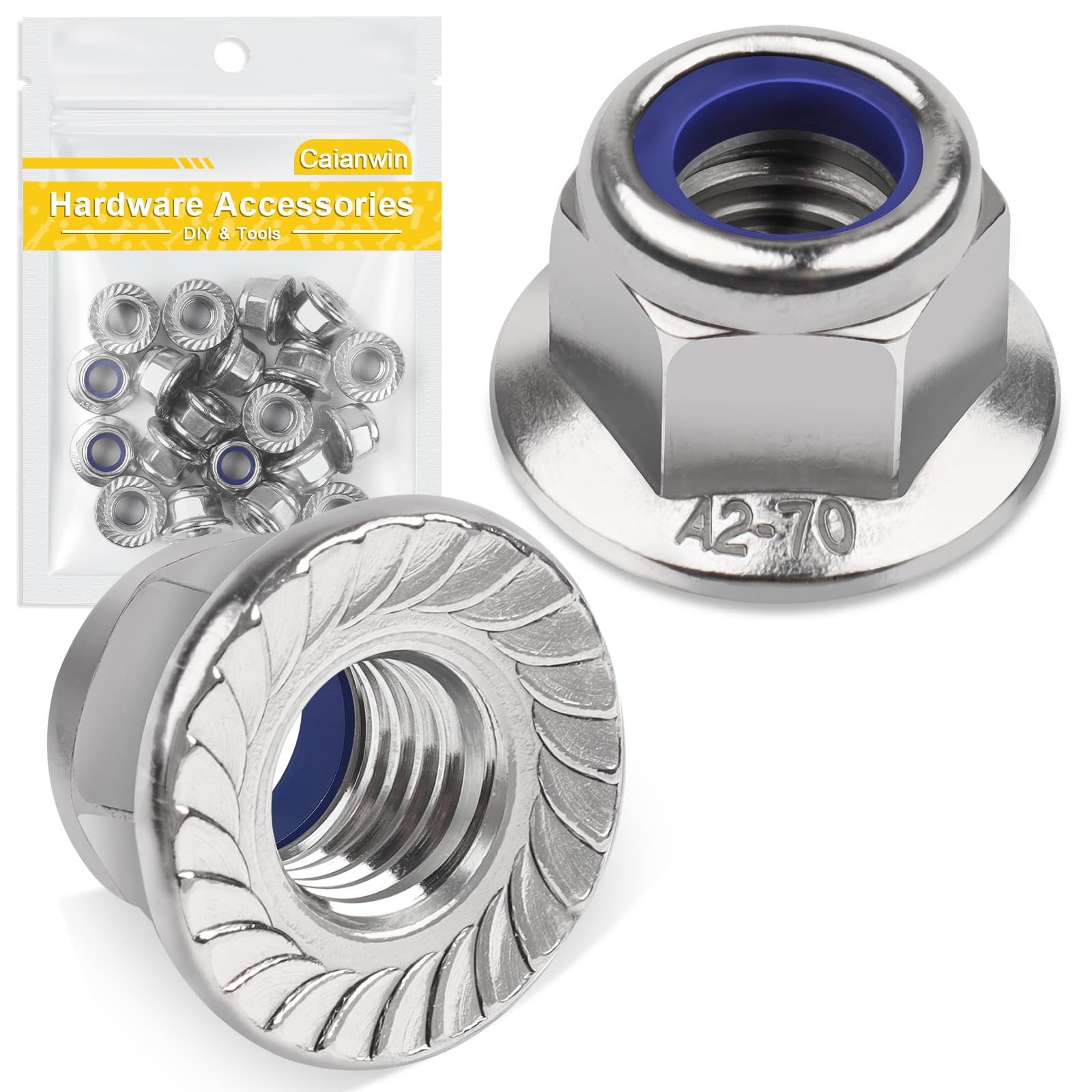 Caianwin Dadi Esagonali a Flangia M8 DIN 6926, Autobloccanti e Dentati, in Acciaio Inox A2