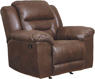Signature Design by Ashley Recliner Chair, Stoneland Brown Faux Leather | Manual pull-tab rocker, 12 in wall space, Water-cleanable faux leather blend, Living room use