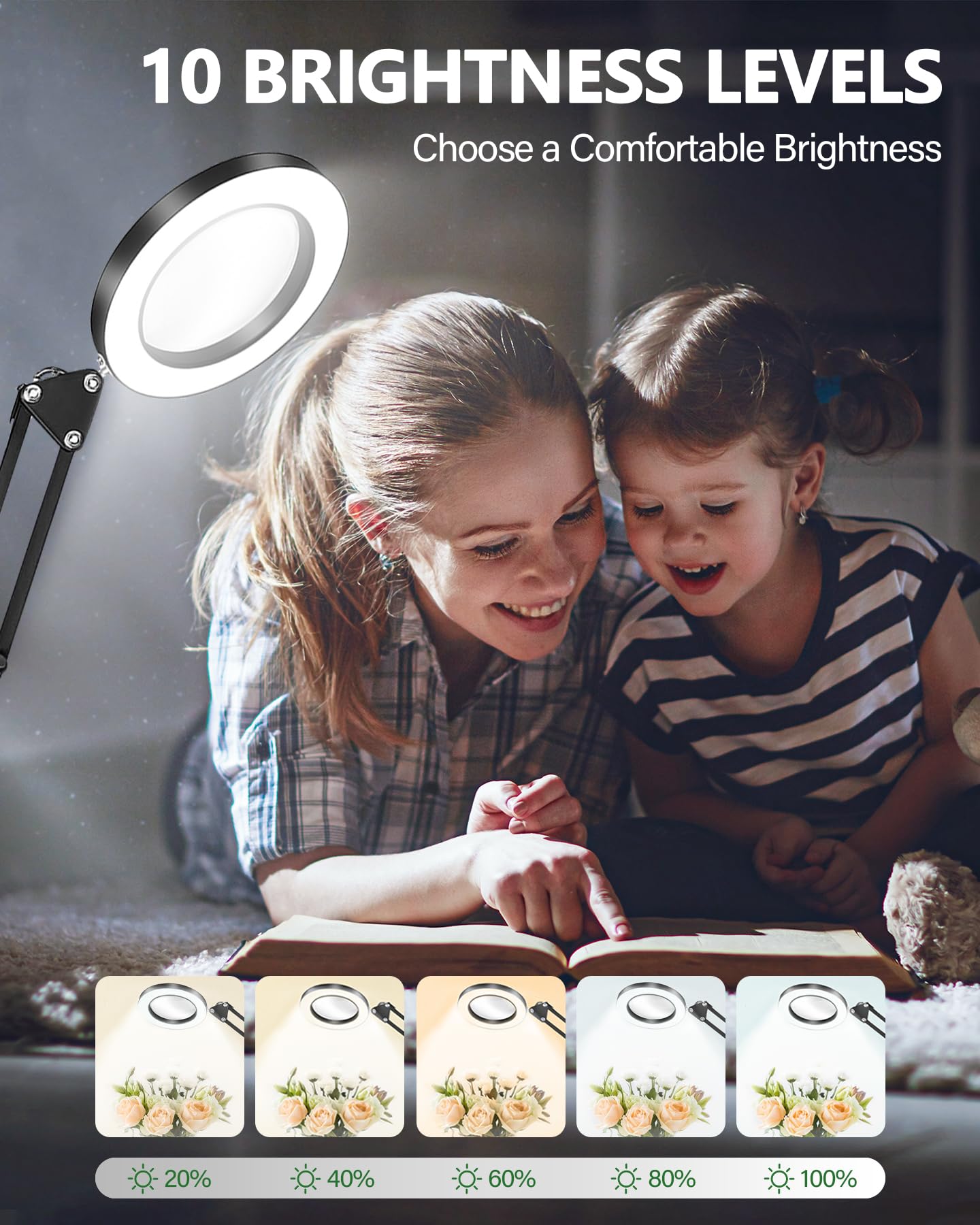 TANYO 10X Lampada con Lente di Ingrandimento, 72 LED, 3 Colori 10 Livelli Luminosità
