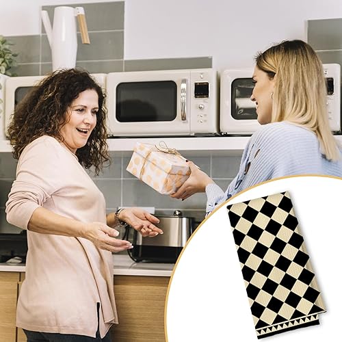Miniatura 5 de Toallas de Cocina a Cuadros Neutros Bohemios, Toallas de Cocina y Té a Cuadros Beige y Negro para Decoración de Cocina, Toallas de Mano Retro de 1