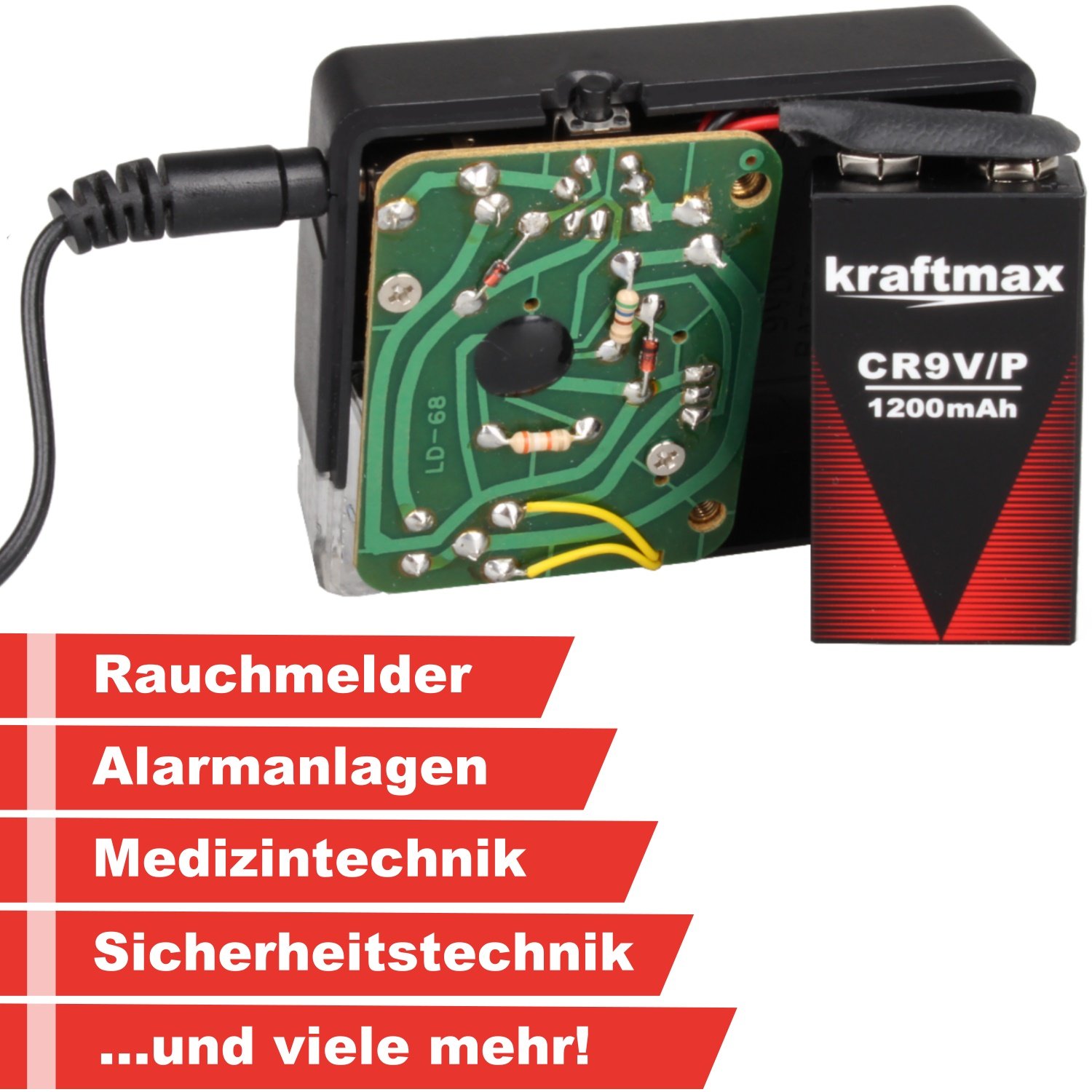 6X Kraftmax 9V Block Lithium Hochleistungs- Batterien für Rauchmelder/Feuermelder - 10 Jahre Batterie Lebensdauer