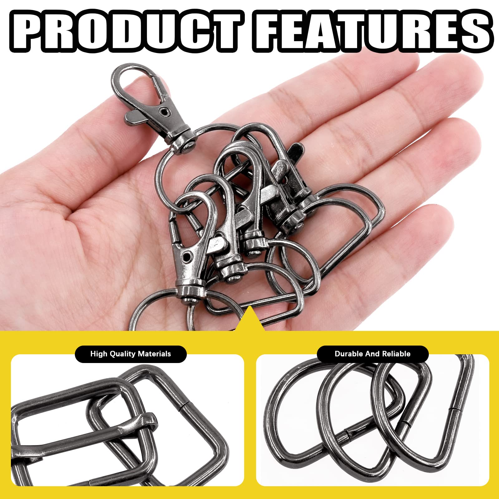 Mardatt 100 PCS Hardware Buckles Kit Including D-Ring,Triangle Slide Square Rings Magnetic Snap Swivel Clasp Hooks for Handbag Strap - Image 3