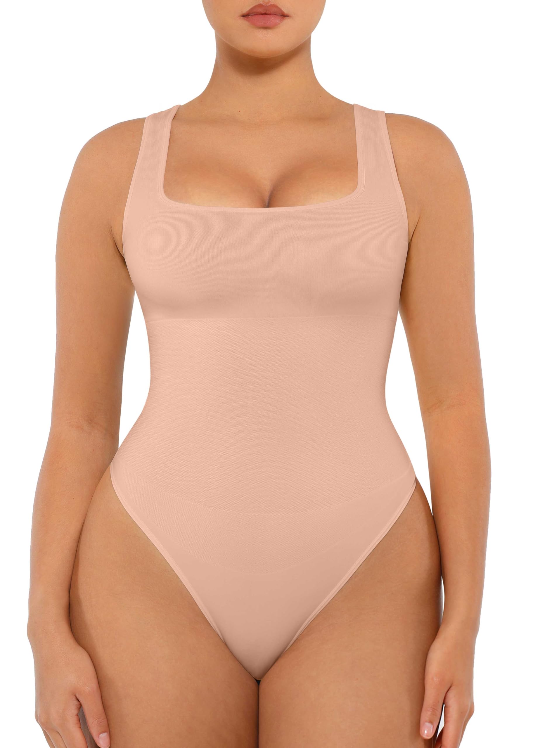 FeelinGirl Bodysuit Seamless Square Neck Tummy Control Shapewear Bodysuit