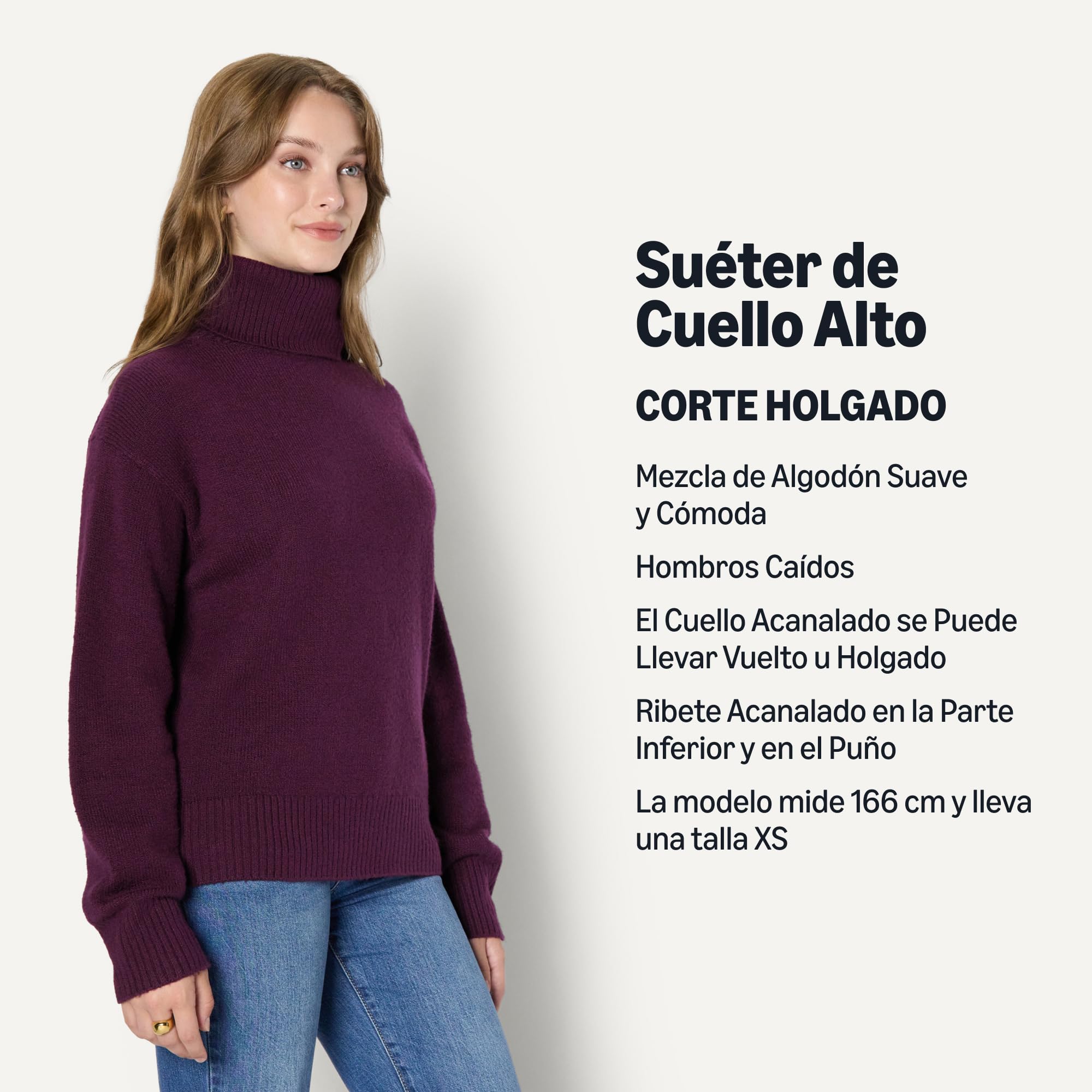 Amazon Essentials Mujer Jersey con Cuello Alto en Mezcla de Algodón de Corte Holgado