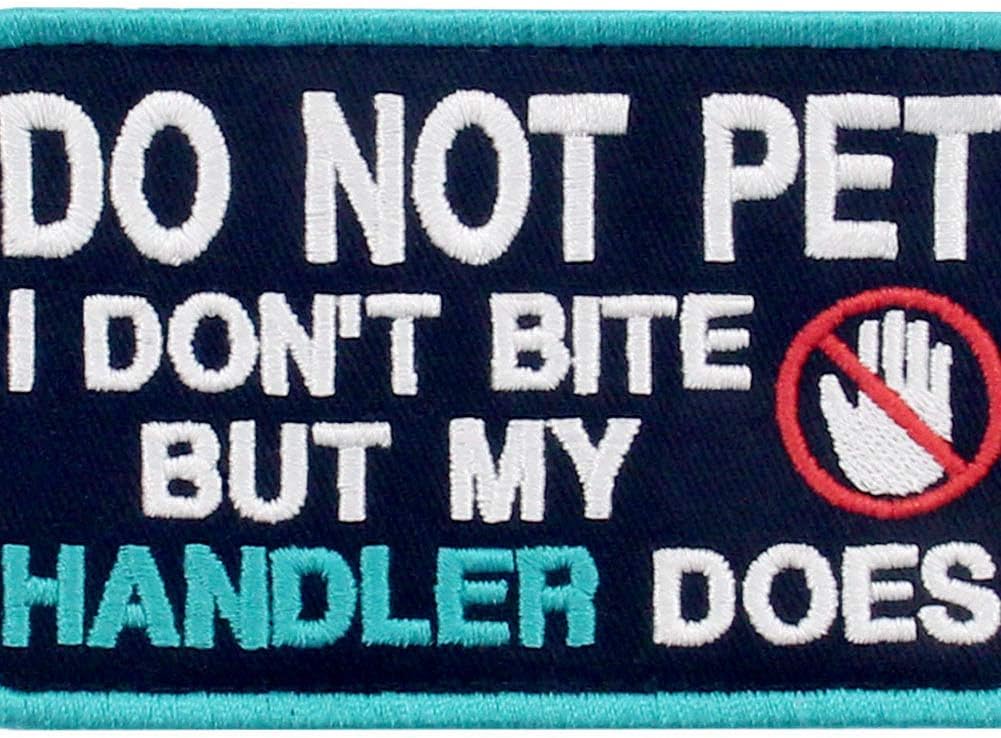 Service Dog I Don't Bite But My Handler Does Vests/Harnesses Emblem Embroidered Fastener Hook & Loop Patch