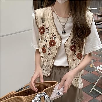 CUFEZN Womens Floral Print Sweater Vest Sleeveless V Neck Vintage