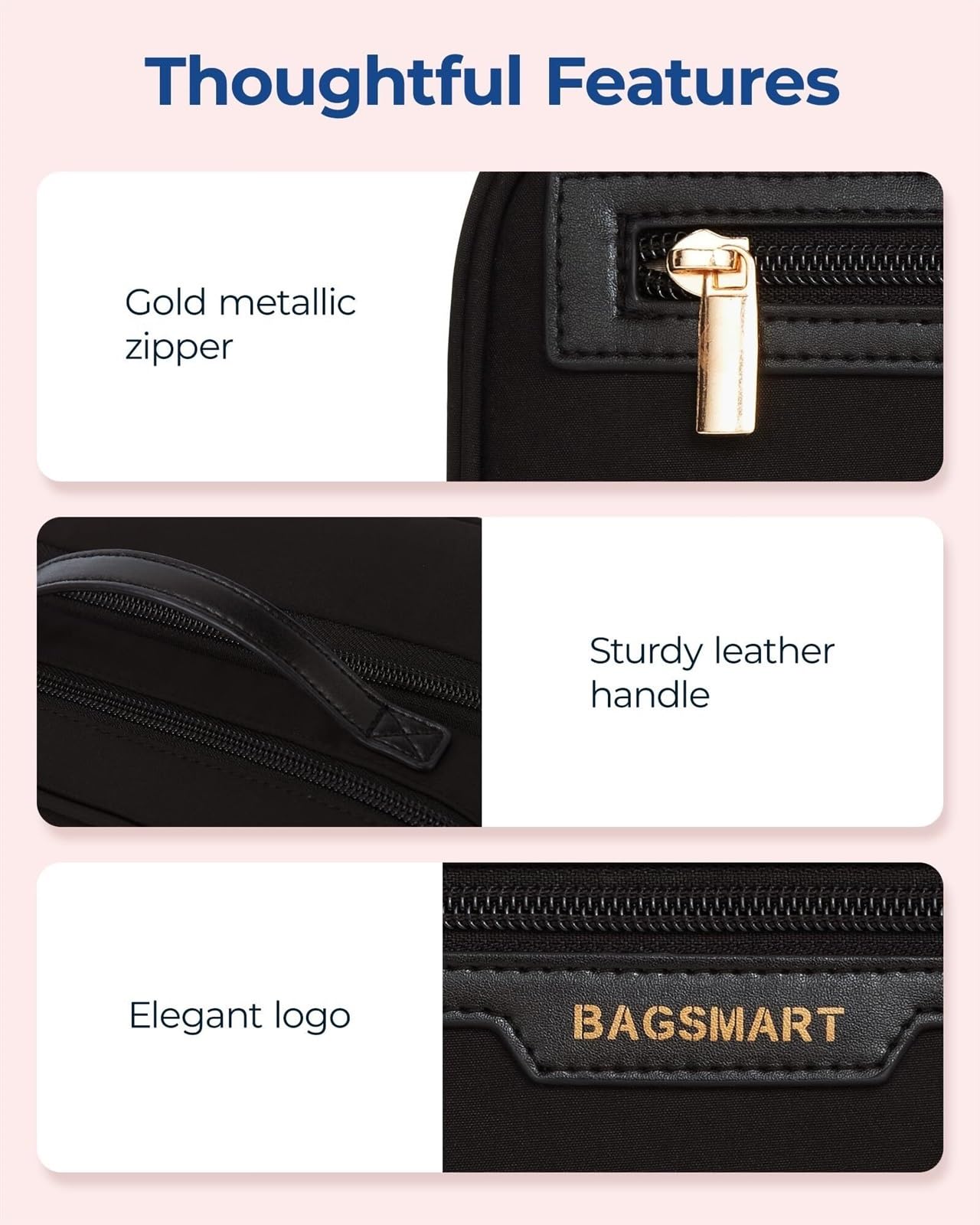 Porta Trucchi Pochette Trucchi Borsa for cosmetici da viaggio Borsa portatile con ampia apertura for gli oggetti essenziali da viaggio delle donne Trousse Trucchi Donna(Black)