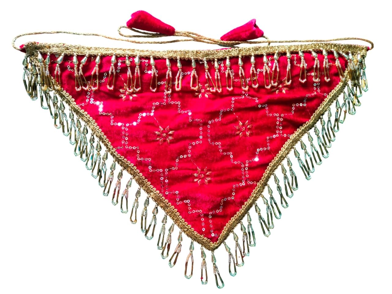 qualmet Beautiful Handmade Embellished Velvet Khoicha Dani Potli For Bride Wedding With Zipper Pocket | Ideal For Wedding/Vidai Rituals- Triangle in shape(Multicolor, BottlePipe)-picture-27