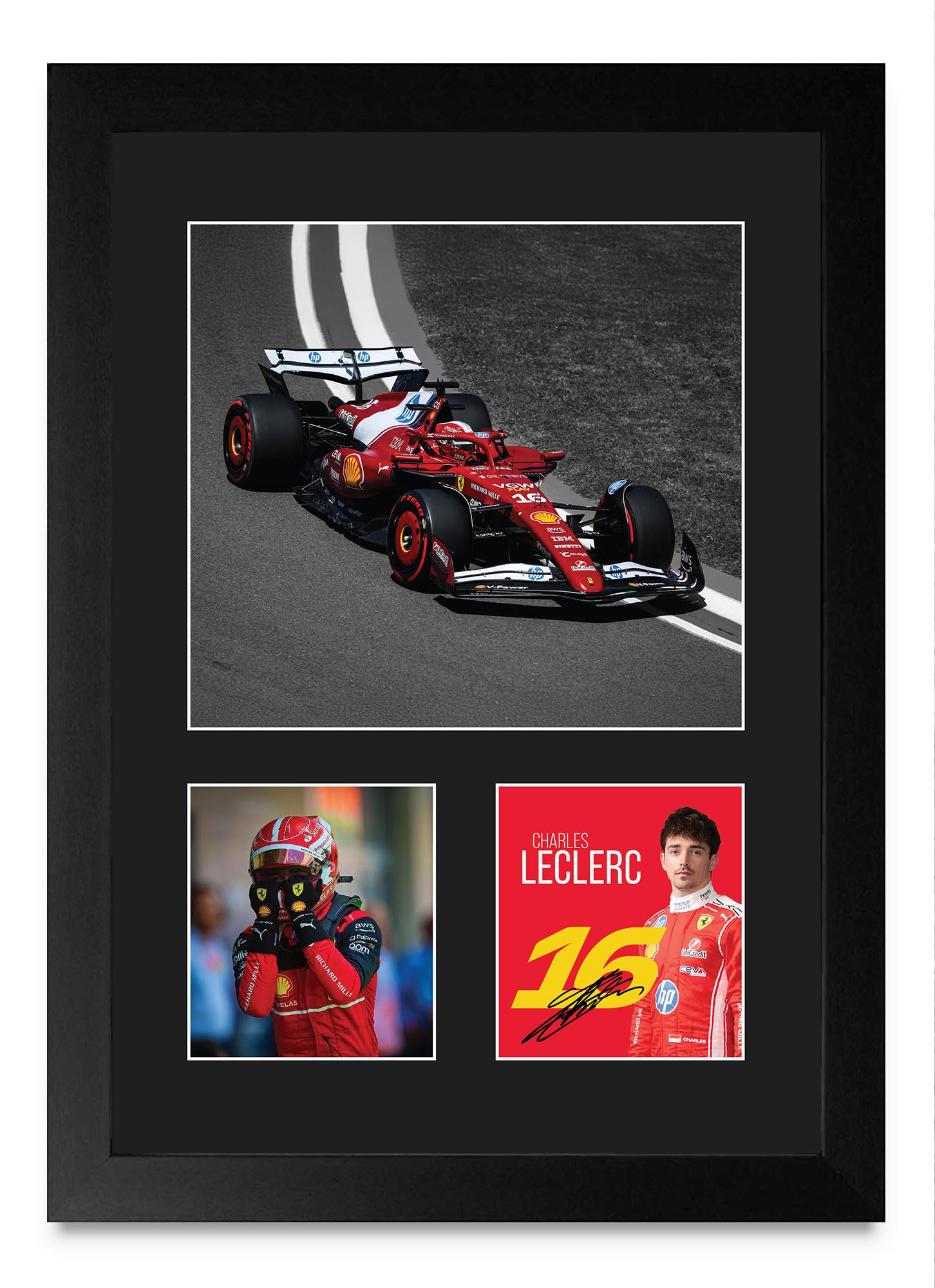 HWC Trading Charles Leclerc Ferrari Gifts Printed Signed Autograph Picture for F1 Formula 1 Racing Fans - A4 Portrait Framed (ID-009257)