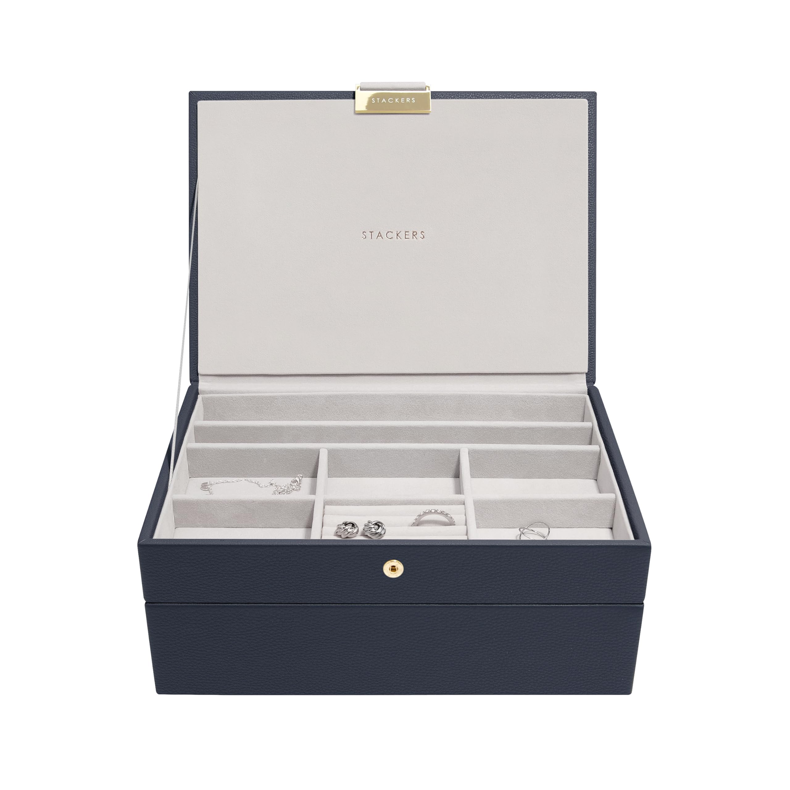 Stackers Navy Classic Medium Jewellery Box Set of 2