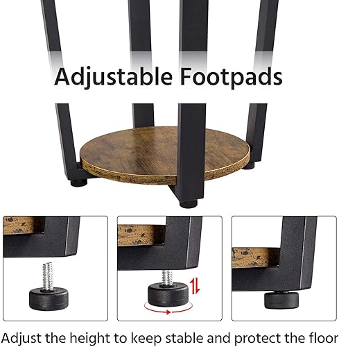 Miniatura 8 de Topeakmart Mesa auxiliar industrial con estante de almacenamiento, mesa redonda pequeña con estante de almacenamiento, mesa auxiliar de metal para