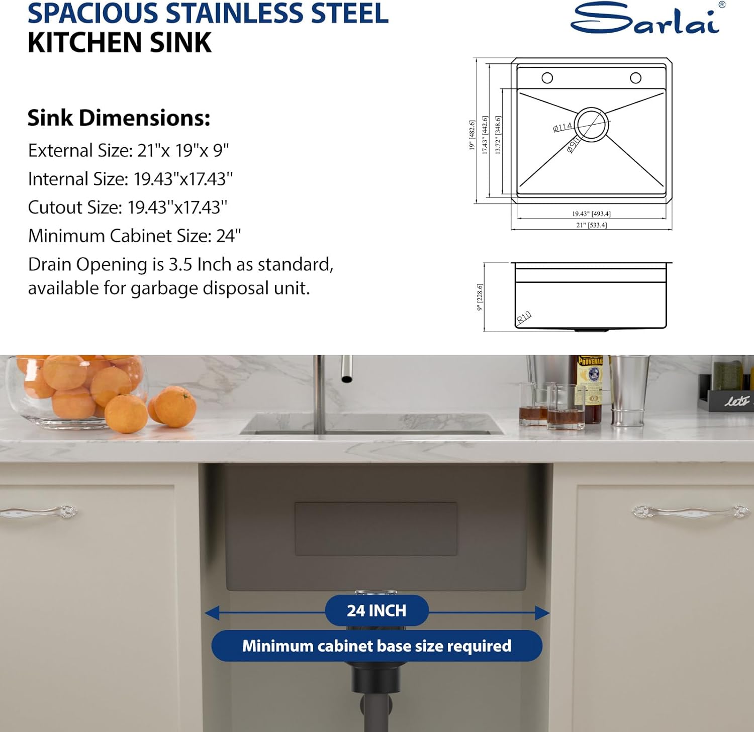 Sarlai Outdoor Sink, 21x19 Inch Undermount Kitchen Sink Workstation with Foldable Faucet Bar Prep Single Bowl 16 Gauge Stainless Steel Sinks with Cover,BBQ Sinks Outside with Cover