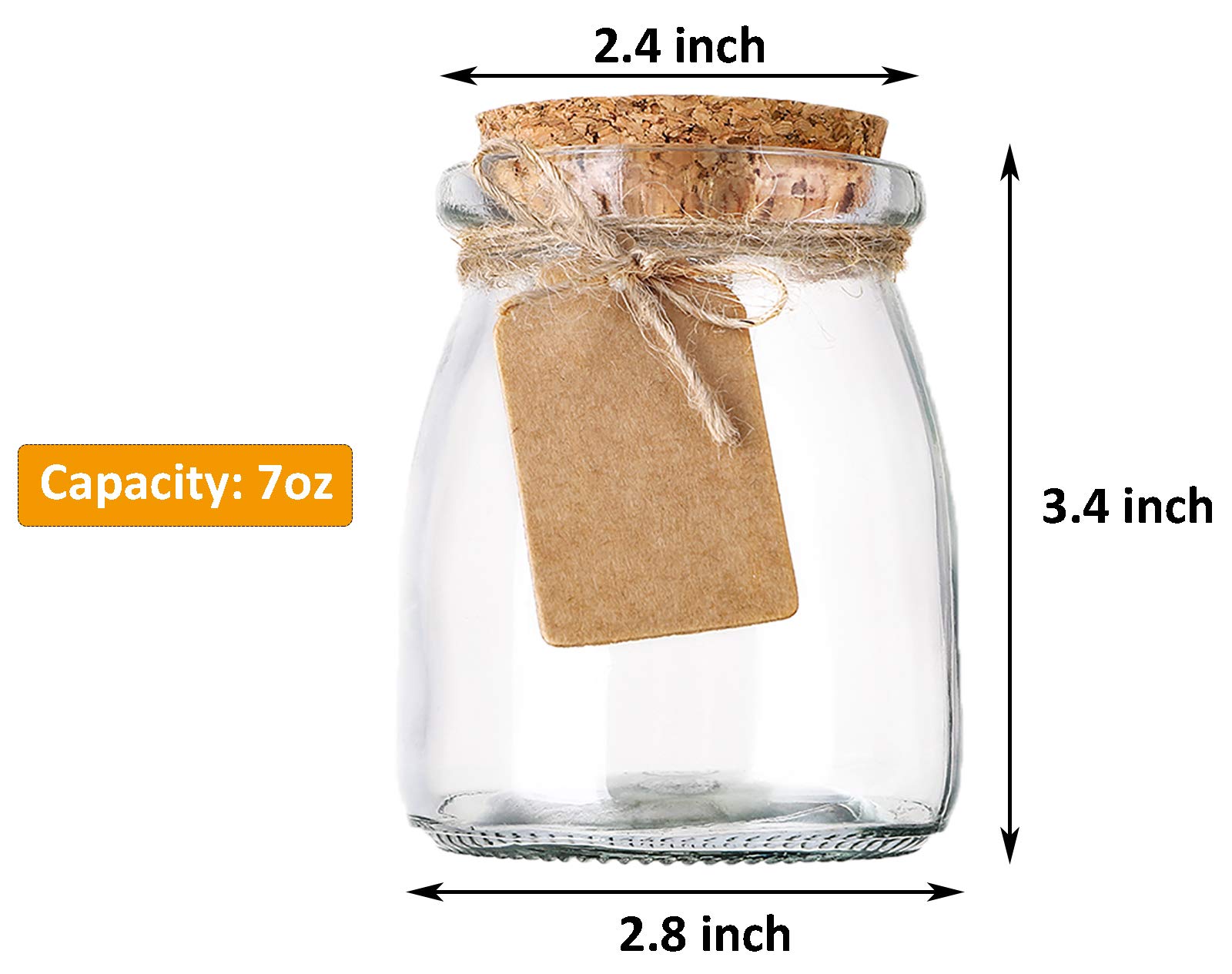 Nicunom 20 Pack Yogurt Jars, 7 Oz Clear Glass Pudding Jars with Cork
