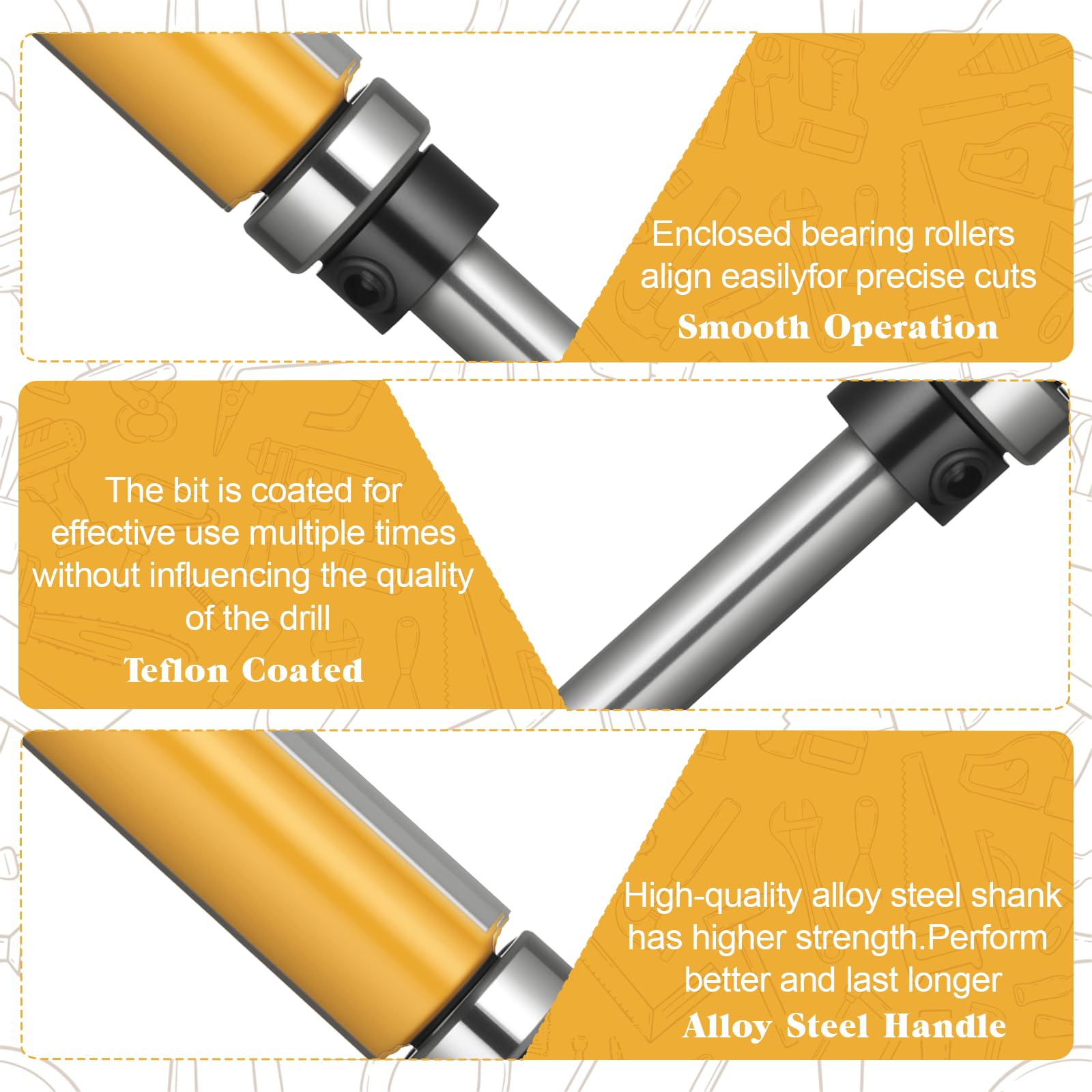 Router Bit Set - 4 Flush Trim Bearing Bits -5