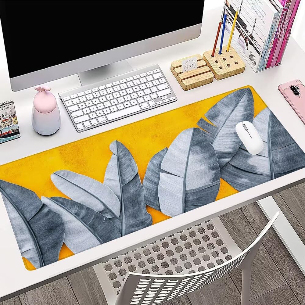 Alfombrilla de Mouse para Juegos, Giallo, XXL, Antideslizante, Impermeable, Diseño de Piuma, Extendido, Grande, 1400x600x3mm, para PC, Laptop, Ufficio, Famiglia d-642