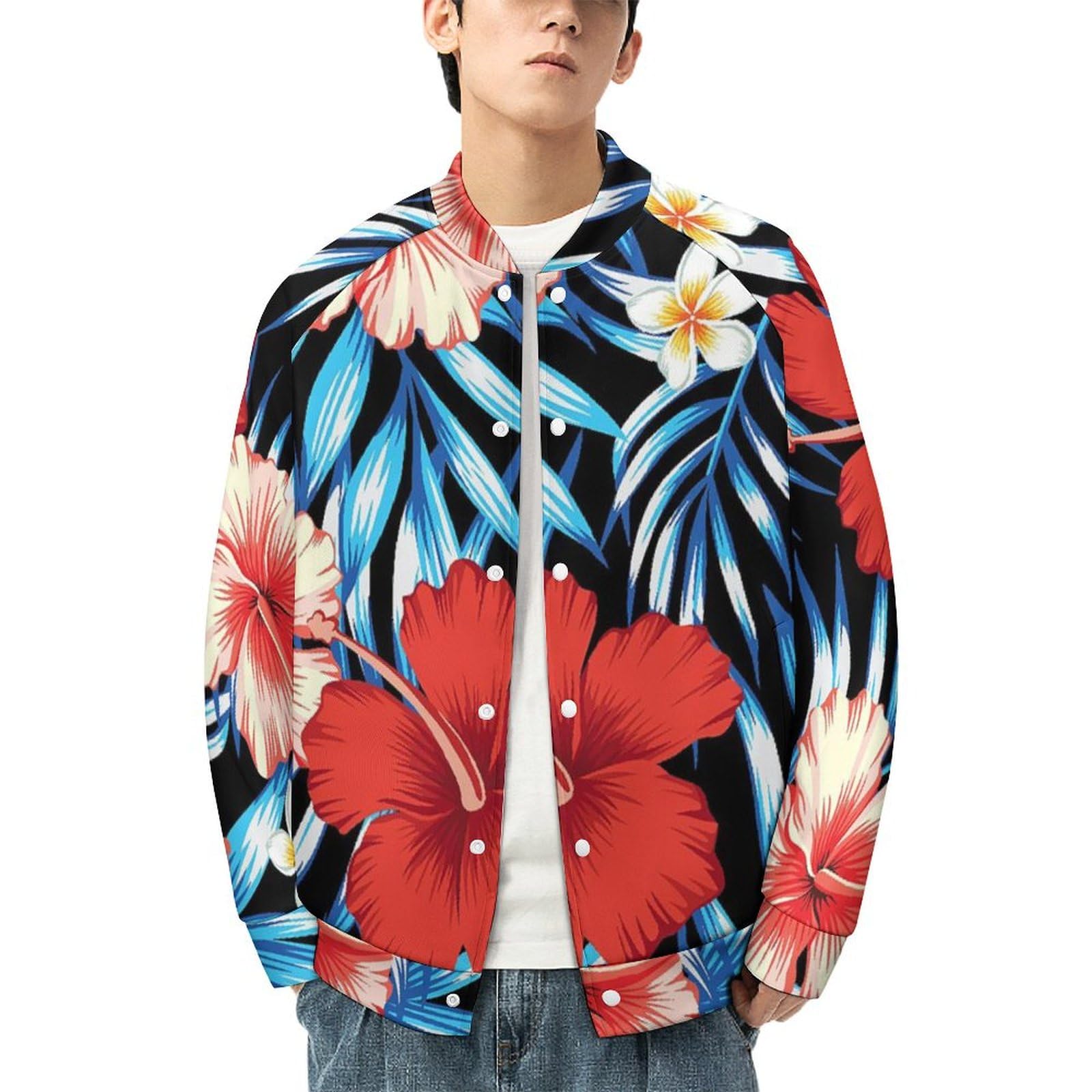 Amazon.co.jp: スタジャン アロハ 植物 花柄 熱帯 野球服 ジャケット