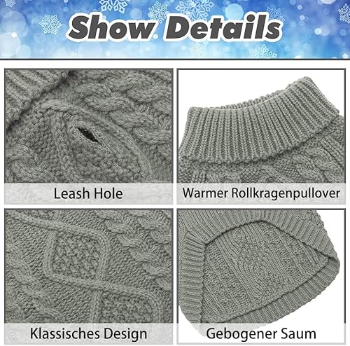 Miniatura 3 de BINGPET Suéteres de punto para perros, cuello alto, abrigo clásico de punto trenzado para perro, ropa cálida para perros y gatos en otoño e invierno