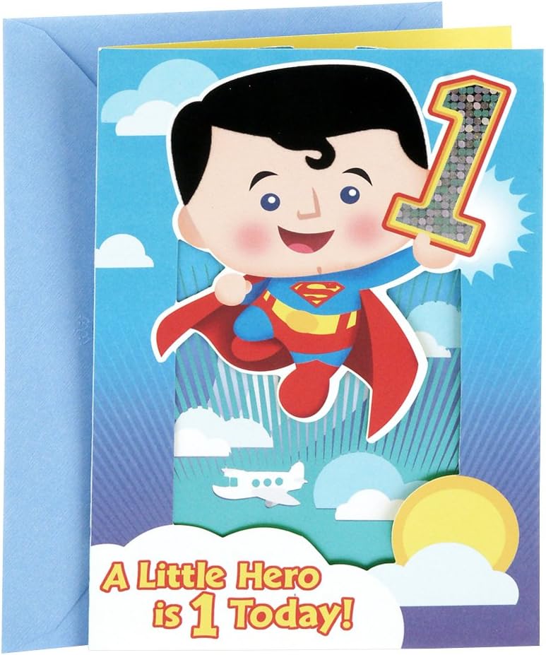 Hallmark 1st Birthday Greeting Card for Boy (Pop Up Superman) (0499RZB1218)