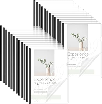50 Pack Clear Report Covers with Sliding Bars, 70 Sheet Capacity, Presentation Folders for A4 and Letter Size Paper, Black Sliding Bar File Folders for File Resume Documents, Black