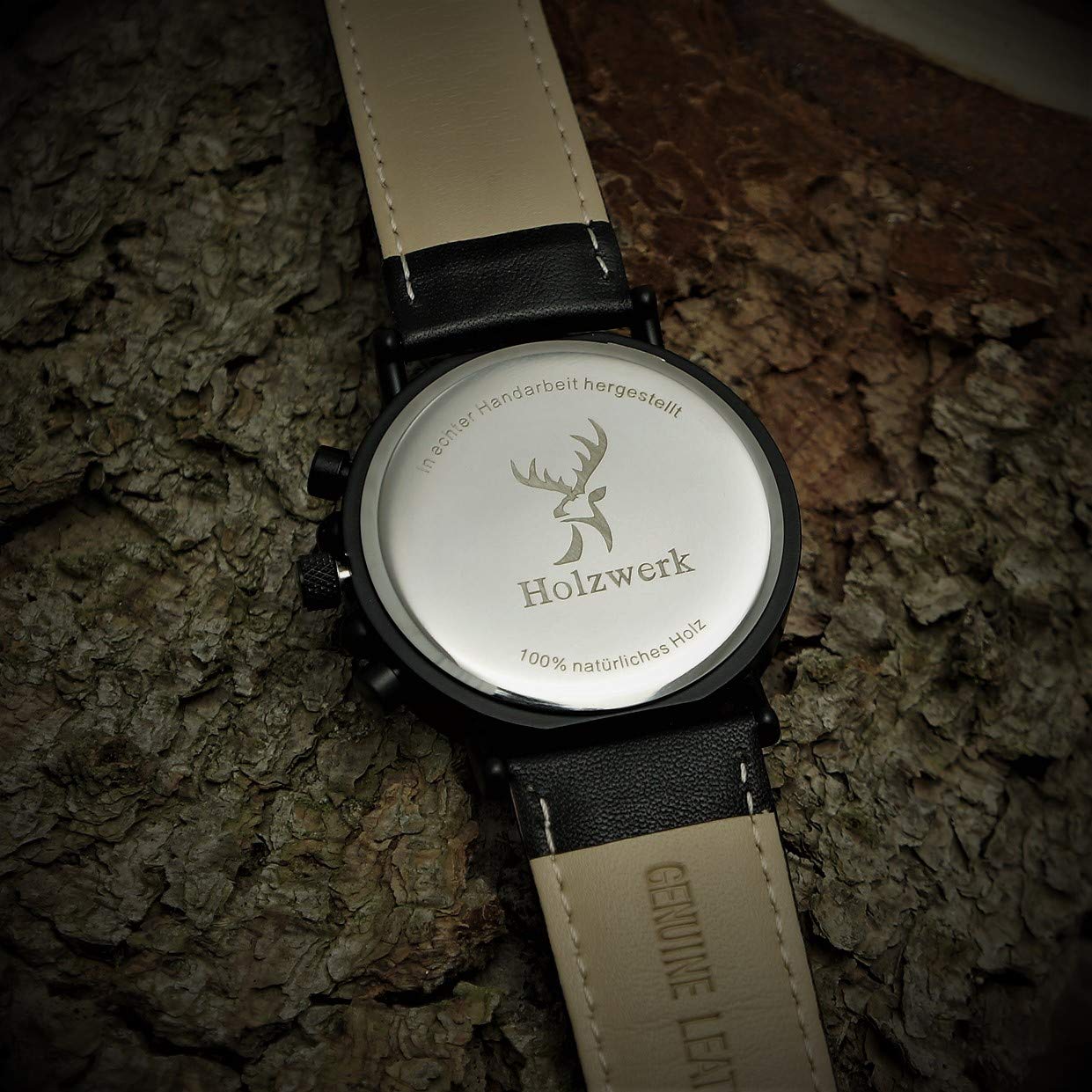 Ręcznie wykonany Holzwerk Germany® designerski zegarek męski ekologiczny naturalny drewniany zegarek chronograf zegarek na rękę analogowy zegarek kwarcowy brązowy czarny data drewno tarcza, czarno-brązowy