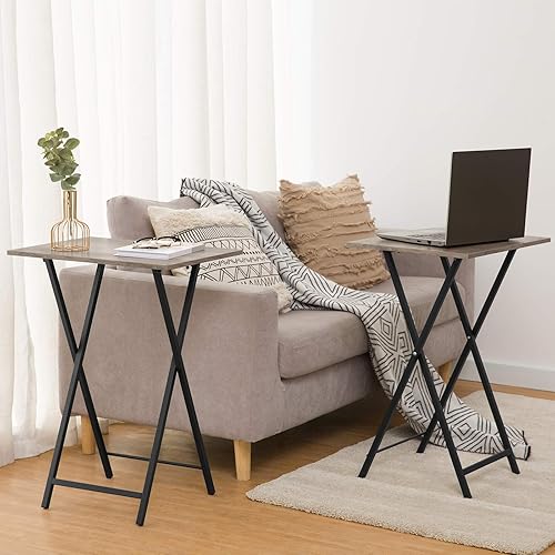 Miniatura 6 de HOOBRO - Juego de 4 bandejas de TV plegables, mesa de aperitivos portátil para espacio pequeño Greige + negro.,Marrón rústico + Negro,Blanco + negro