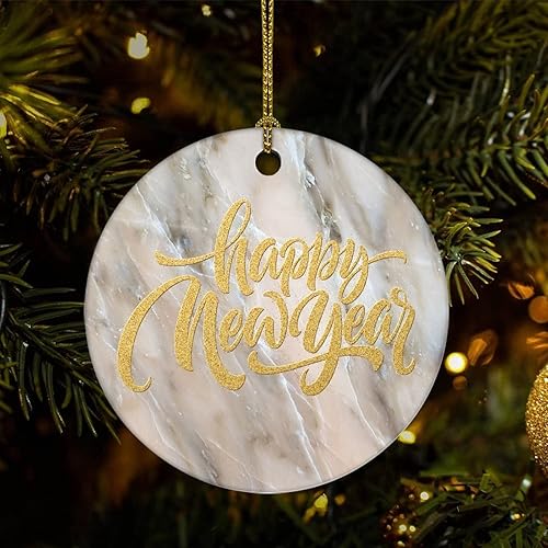 Two-Side Printed Happy New Year Ceramic Christmas Ornament Novelty for Family Friends Kids Marble Printed Christmas Keepsake Pendants Two-Side Printed Happy New Year Ceramic Christmas Ornament Novelty for Family Friends Kids Marble Printed Christmas Keepsake Pendants