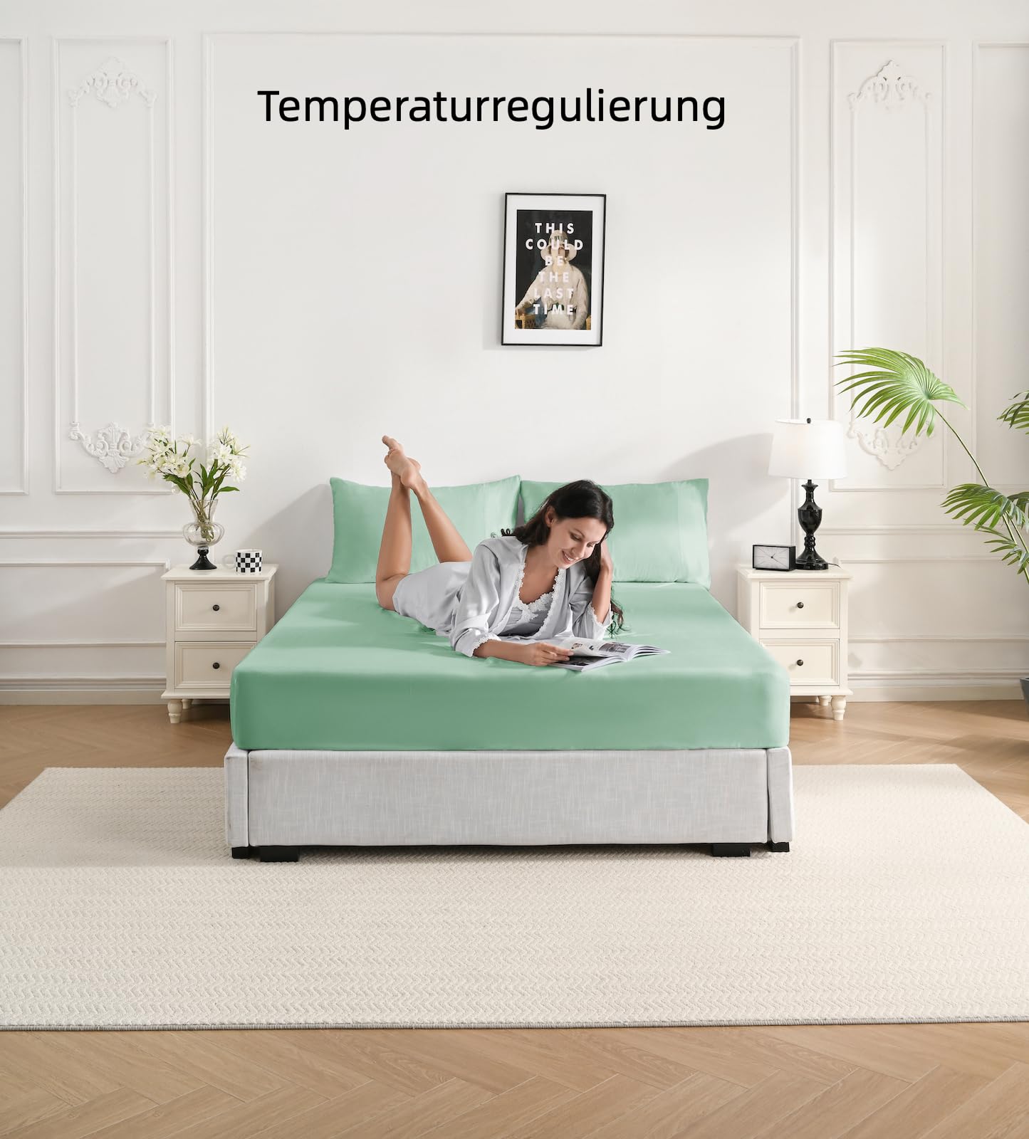 Prześcieradło bienDo 200x200 na materac typu boxspring, zielone, głębokość 35 cm, prześcieradło na wysokie materace, bambus, topper jedwabny na lato i zimę – przytulne jak bawełna egipska