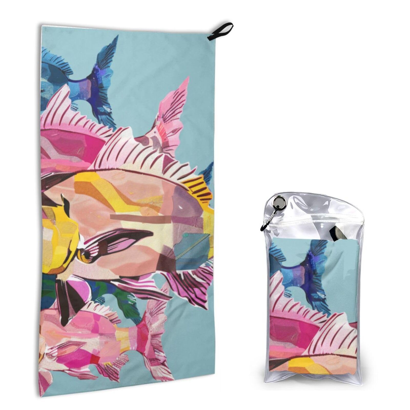 BWWHCCTI Quick Dry Hand Towel With Bag - Colorful Fish Cartoon Printed Super Absorbent Face Cloth Microfiber Travel Sports Towels 40x80cm