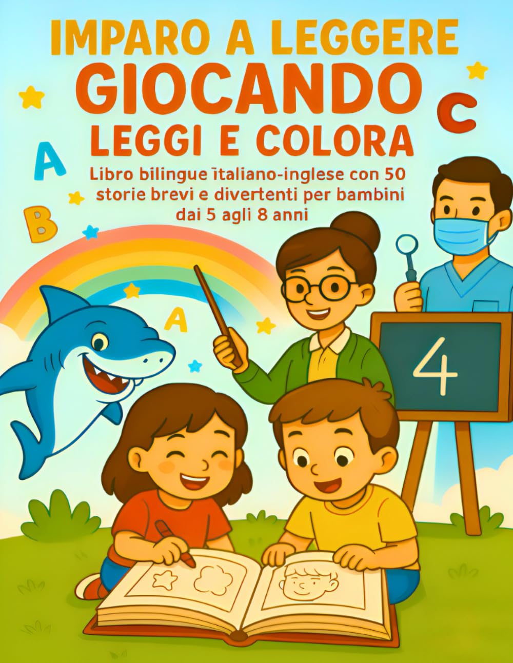 Imparo a leggere giocando: Leggi e Colora: Libro bilingue italiano-inglese con 50 storie brevi e divertenti per bambini dai 5 agli 8 anni