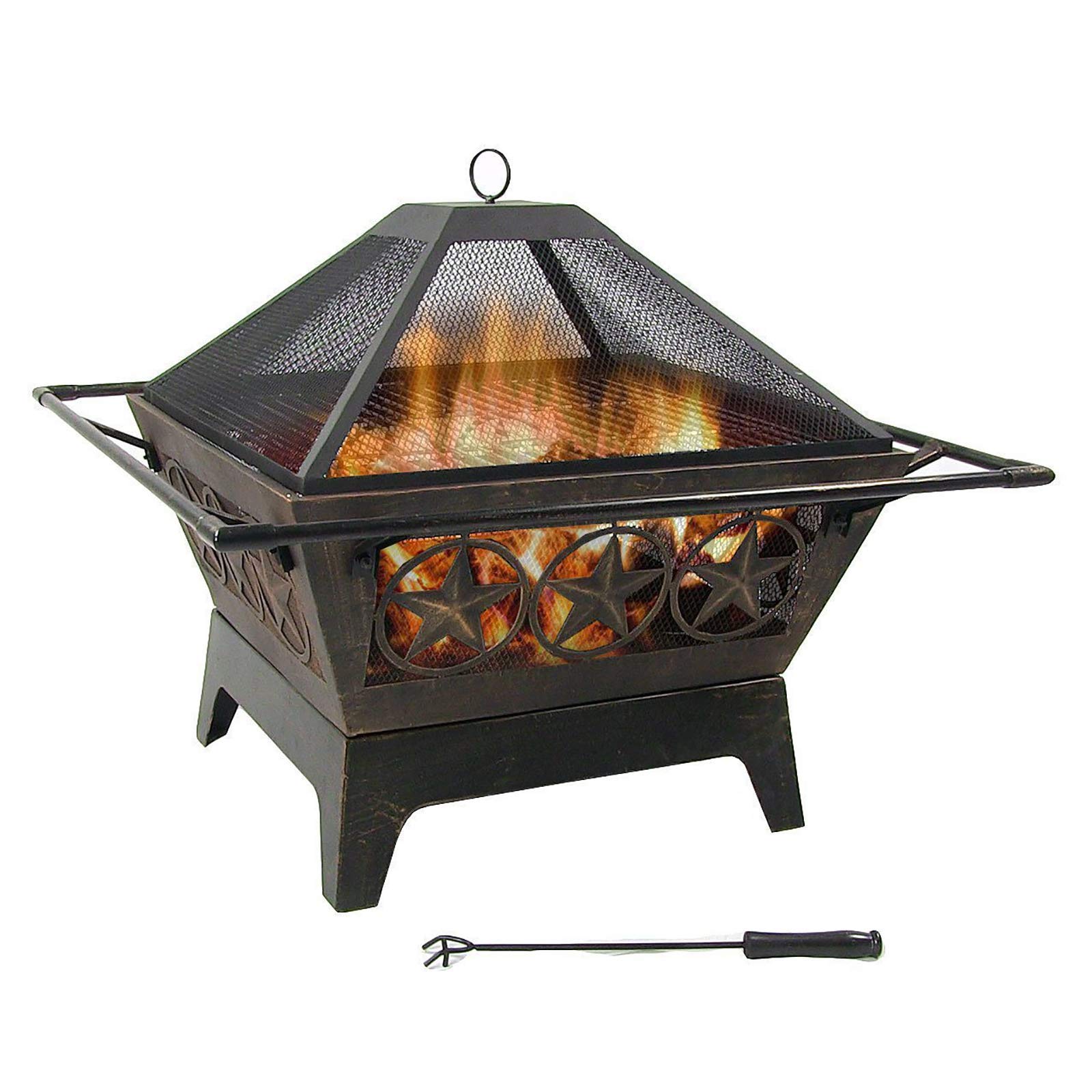 SYue Outdoor Wood Burning Fire Pit, with Spark Screen, Fireplace Poker Cover Square Steel Fire Pit Bonfire Wood Burning Patio Fire Pit 32X 32X 16 Inch